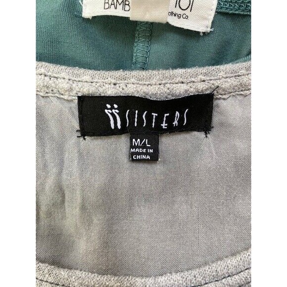 ii Sisters Gray Slub Knit Burn-out Sheer Front High Low Boxy Top Blouse Size M/L - Picture 8 of 9